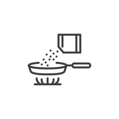 Adding spices into frying pan line icon. linear style sign for mobile concept and web design. Frying pan seasoning outline vector icon. Symbol, logo illustration. Vector graphics