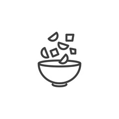 Cooking vegetable salad line icon. linear style sign for mobile concept and web design. Chopped vegetables and bowl outline vector icon. Symbol, logo illustration. Vector graphics
