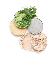 Crushed eyeshadows on white background