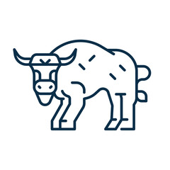 Buffalo Bull Simple Icon in Line Art