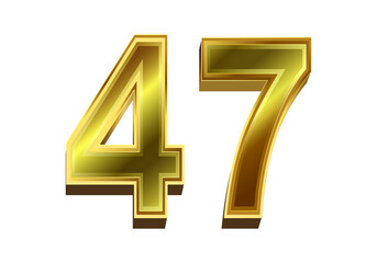 3d golden number 47  isolated on white background