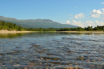 clean river stream with mountain landscape in Norway