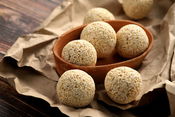 Indian Sweet Dessert Chaulai ke Ladoo Eaten During Fasting in a Clay Pot Food