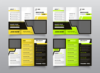 Gym or fitness trifold brochure template, Fitness tri-fold brochure template, Sports, Modern, Creative 
and Professional tri fold brochure vector design.