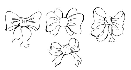 Bows. Linear drawing. Vector illustration.