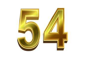 3d golden number 54  isolated on white background