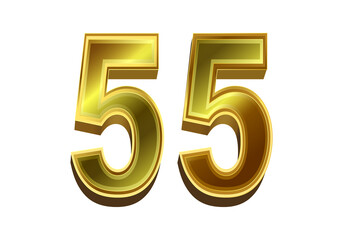 3d golden number 55  isolated on white background