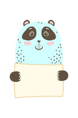 Cute cartoon animal holding tag sign with copy space. set greeting card banner invitation flyer brochure. cartoon hand drawn style. Little pets with blank marksign information plate