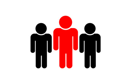 Peoples silhouette with red leader, simple black icon