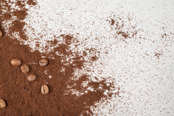 Coffee beans on the blended coffee or cocoa powder