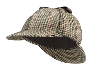 Sherlock Holmes deerstalker hat isolated on white background - 3D illustration - 415089901