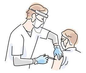 新型コロナのワクチンを注射する医師のイラスト