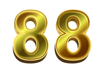 3d golden number 88  isolated on white background