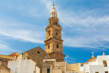 Fototapeta na wymiar Italy, Apulia, Metropolitan City of Bari, Monopoli. Steeple of the Basilica Madonna Della Madia.