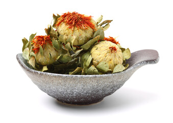 Dried safflower on white background