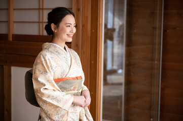 Japanese women who look good in beautiful kimonos that are easy to use as banner material for...