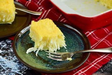 Gluten free dairy free baked sweet cassava coconut cake. 