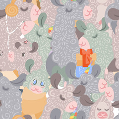 Seamless pattern with cute, curly llamas and alpacas. Illustration for children and adults prints