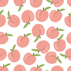 Peach seamless pattern isolated on white background. Vector hand drawn illustartion.