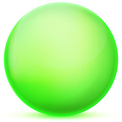 Glass neon green ball or precious pearl. Glossy realistic ball, 3D abstract vector illustration highlighted on a white background. Big metal bubble with shadow.