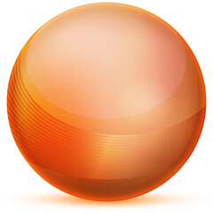Glass orange ball or precious pearl. Glossy realistic ball, 3D abstract vector illustration highlighted on a white background. Big metal bubble with shadow.