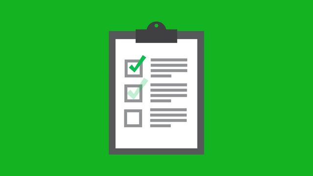 clipboard with green check mark sign tick in grey check box on checklist paper on green screen background. approved report and reminder animation concept