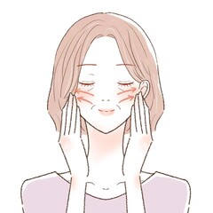女性　中年　スキンケア　リフトアップ　両手