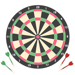 Classic dart board target and darts arrow isolated on white background, board game, Vector Illustration