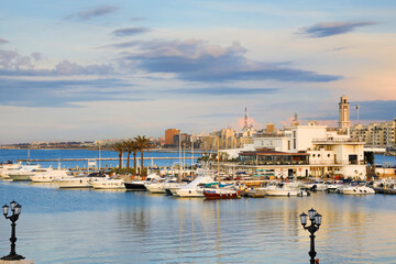 Italy, Apulia, Metropolitan City of Bari, Bari. Boats in the harbor.