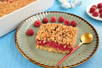 Raspberry oat crumble bars. Delicious dessert
