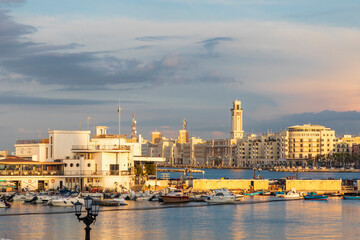 Italy, Apulia, Metropolitan City of Bari, Bari. Boats in the harbor.