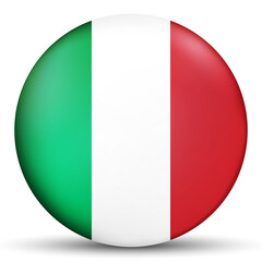 Glass light ball with flag of Italy. Round sphere, template icon. Italian national symbol. Glossy realistic ball, 3D abstract vector illustration highlighted on a white background. Big bubble.