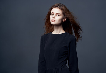 beautiful brunette glamor black dress glamor model