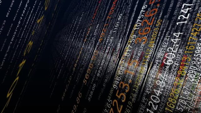 big data, Large database Processing On a blue background And the number of numbers is moving in a growing direction.