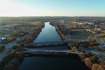 Aerial view of the Colorado River in Austin, TX