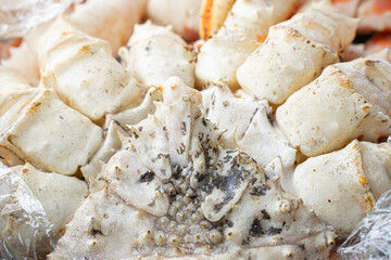 White crab belly. Tasty king kamchatka crab.