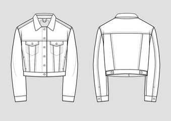 Stylish denim jacket. Technical sketch. Vector illustration. Mockup template.