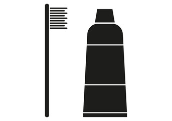 Icono negro de cepillo de dientes y pasta de dientes.