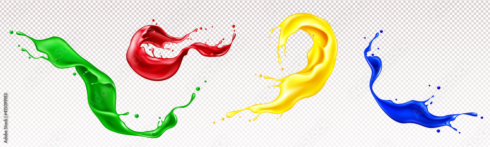 Canvas Prints splashes of liquid paints with swirls and drops isolated on transparent background. vector realistic