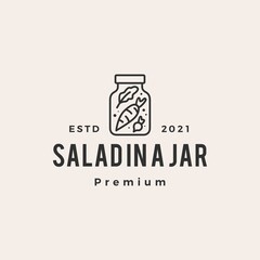 salad in a jar hipster vintage logo vector icon illustration