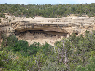 Landscape view of the Anasazi cliff dwellings at Mesa Verde National Park in Colorado