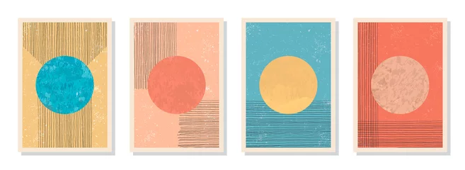 Elegante abstrakte, trendige, minimalistische, ästhetische, handgemalte Hintergründe. Zeitgenössische Wandkunstdekoration. Sammlung von A4-Kunstkompositionen aus der Mitte des Jahrhunderts mit strukturierten organischen Formen. CMYK © Olena