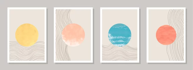 .Trendige abstrakte minimalistische Kunstvorlagen mit strukturierten Aquarellformen. Geeignet für gerahmte Wanddrucke, Poster, Wohnkultur, Social-Media-Beiträge. Minimalistische ästhetische Hintergründe gesetzt. CMYK © Olena