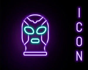 Glowing neon line Mexican wrestler icon isolated on black background. Colorful outline concept. Vector.