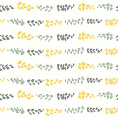 Painted grains lined horizontally in yellow, teal, and mint on white. Organic geometric seamless vector pattern. Great for home d&eacute;cor, fabric, wallpaper, gift-wrap, stationery, and design projects.