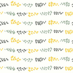 Painted grains lined horizontally in yellow, teal, and mint on white. Organic geometric seamless vector pattern. Great for home décor, fabric, wallpaper, gift-wrap, stationery, and design projects.