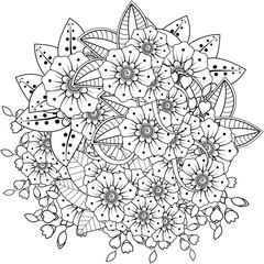 Mehndi flower for henna, mehndi, tattoo, decoration. decorative ornament in ethnic oriental style. doodle ornament. outline hand draw illustration. coloring book page.