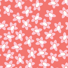 Fototapeta na wymiar A seamless pattern featuring a variety of small stylized pink flowers. Decor for creating textiles or wallpaper.