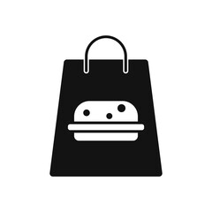 Black bag with takeaway food line icon. Hamburger, delivery, takeout food.