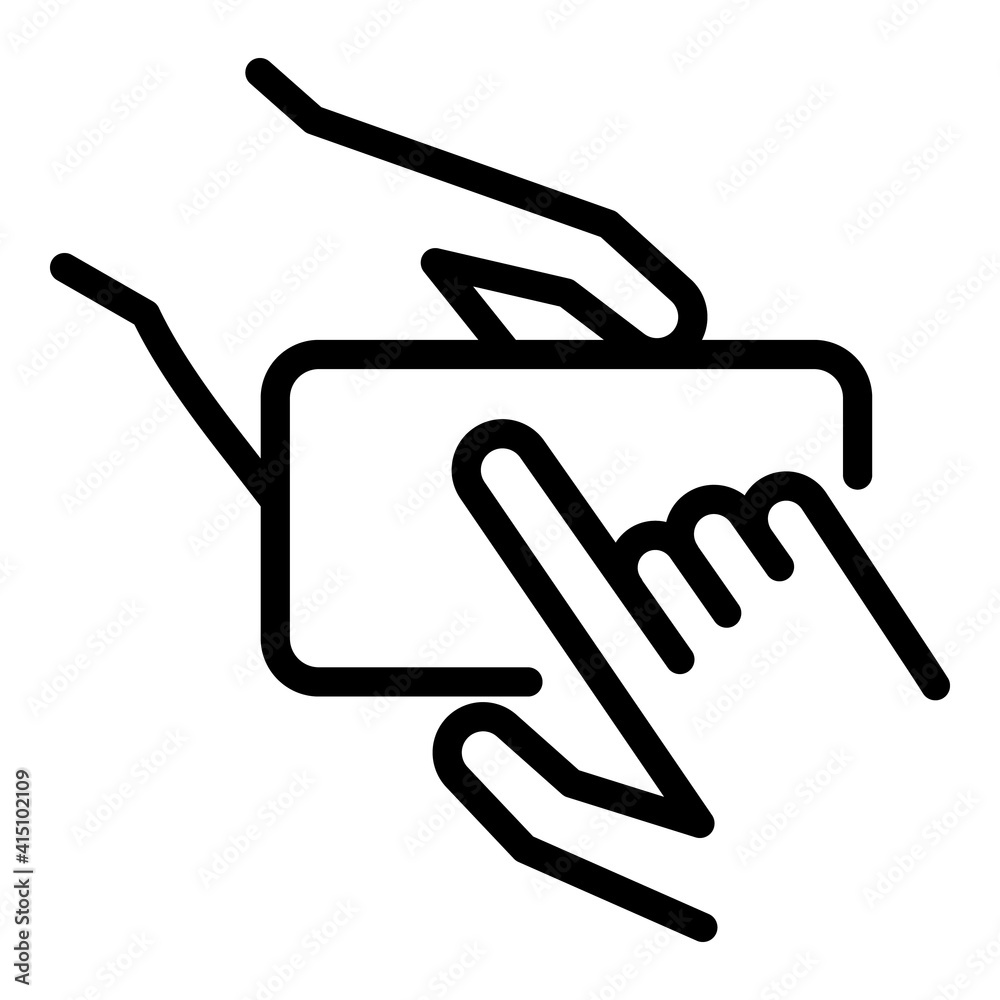 Poster pointing on smartphone icon. outline pointing on smartphone vector icon for web design isolated on w